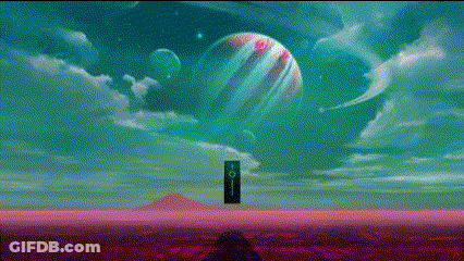 A Painting Of A Planet With The Words Fuck Off Written On It GIF