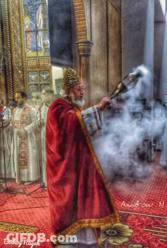 A Painting Of A Priest With The Name Andrew On It GIF