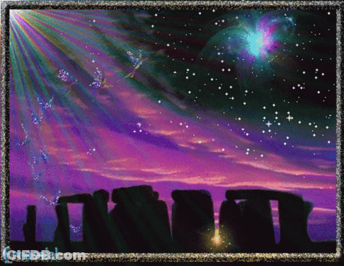 A Painting Of A Purple Sky With Stars And The Name Freeassiel GIF