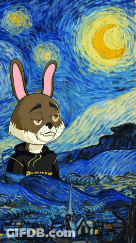 A Painting Of A Rabbit Wearing A Hoodie That Says Playboy GIF