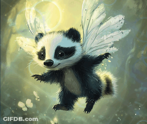 Painting Of Raccoon With White Wings GIF