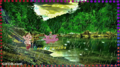 A Painting Of A River With The Word Ganesha On The Bottom GIF