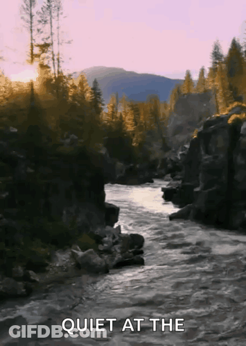 A Painting Of A River With The Words Quiet At The Top GIF