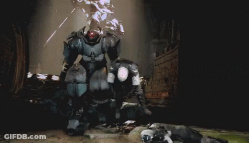 A Painting Of A Robot Standing Over A Dead Animal GIF