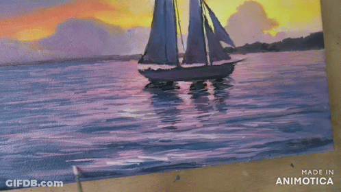A Painting Of A Sailboat In The Ocean Is Made By Animatica GIF