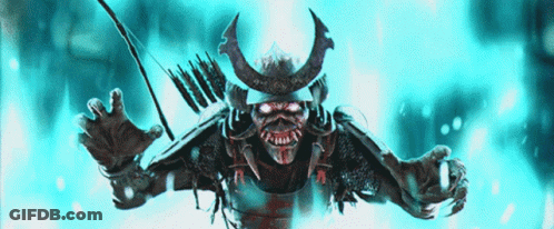 A Painting Of A Samurai With A Bow And Arrow In His Hand GIF