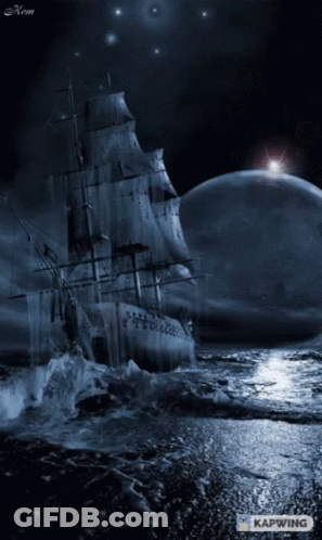 A Painting Of A Ship In The Ocean With Kapwing Written On The Bottom GIF