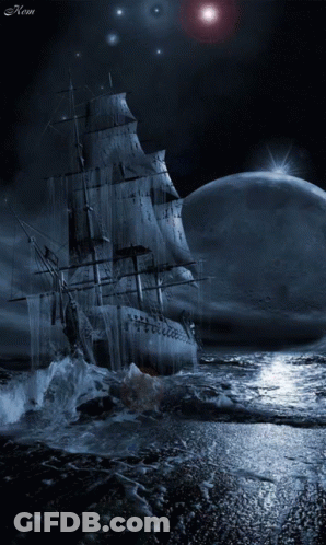 A Painting Of A Ship In The Ocean With The Name Nem On The Bottom Right GIF