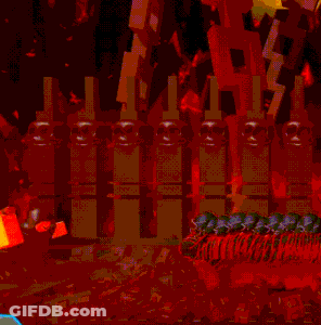 A Painting Of A Skeleton In A Cave With A Red Background GIF