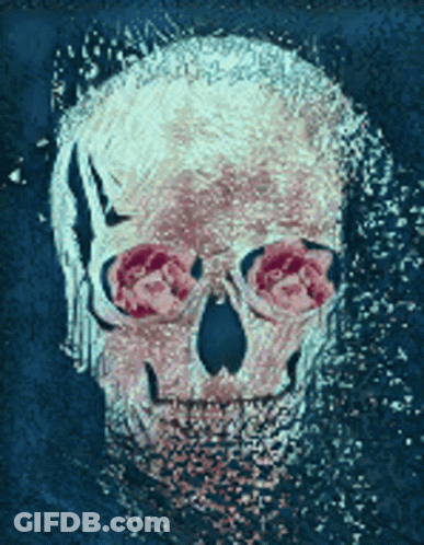 A Painting Of A Skull With Roses In The Eyes GIF