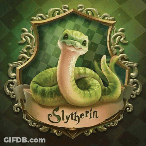 A Painting Of A Snake With The Name Slytherin On The Bottom GIF