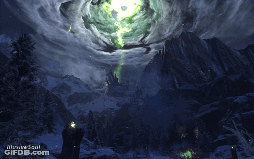 A Painting Of A Snowy Mountain Landscape With Illusive Soul Written On The Bottom Right GIF