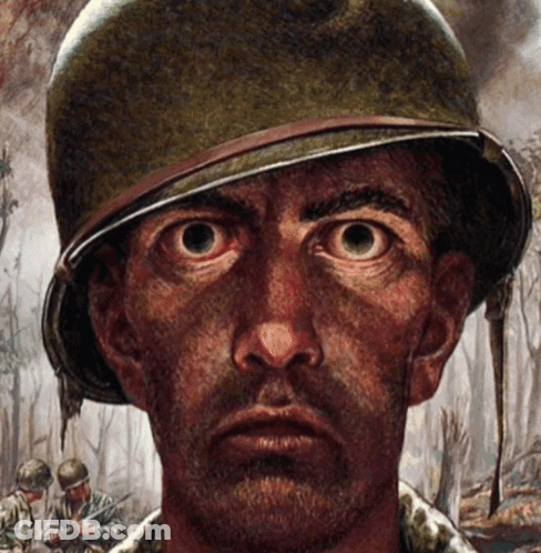 A Painting Of A Soldier Wearing A Helmet GIF