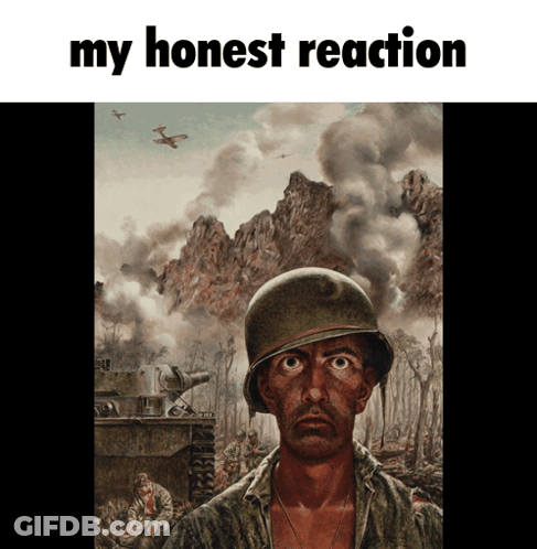 A Painting Of A Soldier With The Words My Honest Reaction Above Him GIF