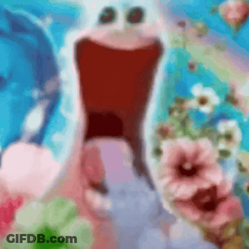 A Painting Of A Spongebob Squarepants Character With His Mouth Wide Open GIF
