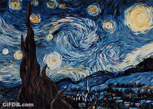 A Painting Of A Starry Night Sky With A Swirl Of Stars GIF