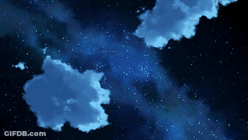 A Painting Of A Starry Night Sky With Clouds GIF