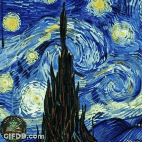 A Painting Of A Starry Night With The Words Arte E Storia Audio Racconti Below It GIF