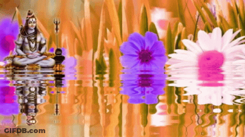 A Painting Of A Statue Of Shiva Sitting In A Lotus Position GIF