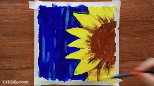A Painting Of A Sunflower With A Blue Background GIF