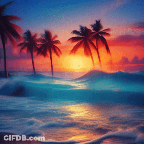 Beach Sunset With Palm Trees GIF