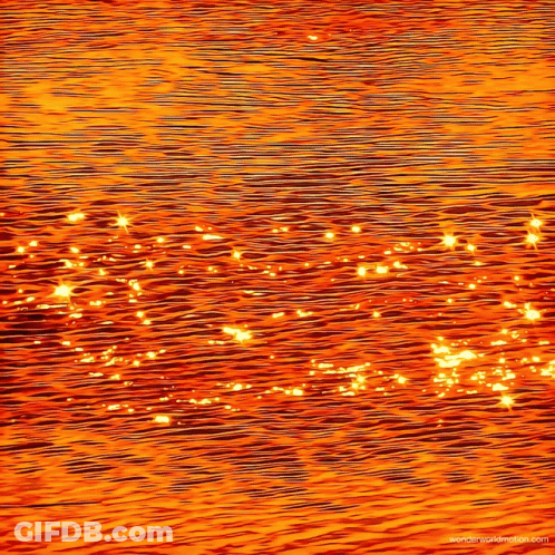 A Painting Of A Sunset Over A Body Of Water With The Website Wonderingworldmotion.com At The Bottom GIF
