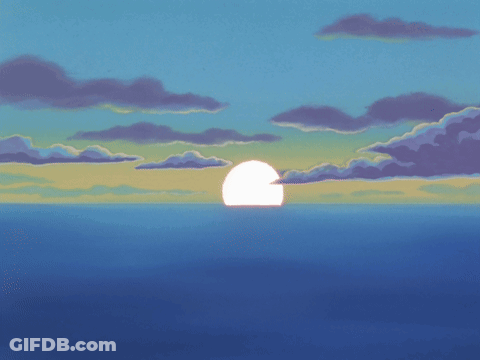 A Painting Of A Sunset Over The Ocean With Clouds GIF