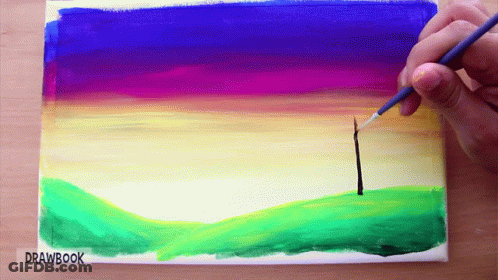 A Painting Of A Sunset With Drawbook Written Below It GIF