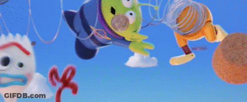 A Painting Of A Toy Story Character With A Slinky Toy In The Background GIF