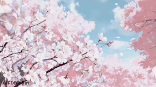 A Painting Of A Tree With Pink And White Flowers GIF