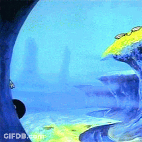 A Painting Of A Turtle Swimming In A Body Of Water GIF