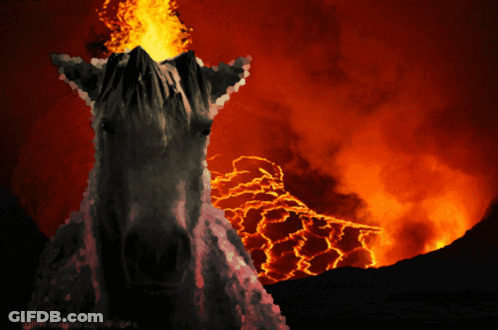A Painting Of A Volcano Erupting With A Flame Coming Out Of The Top Of It GIF