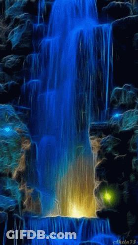 A Painting Of A Waterfall With The Name Shela73 On The Bottom GIF