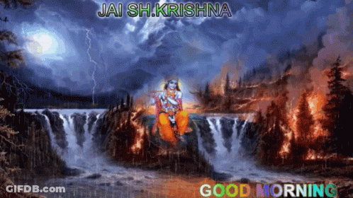 A Painting Of A Waterfall With The Words Good Morning GIF