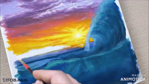 A Painting Of A Wave Is Being Painted By Wow Art GIF