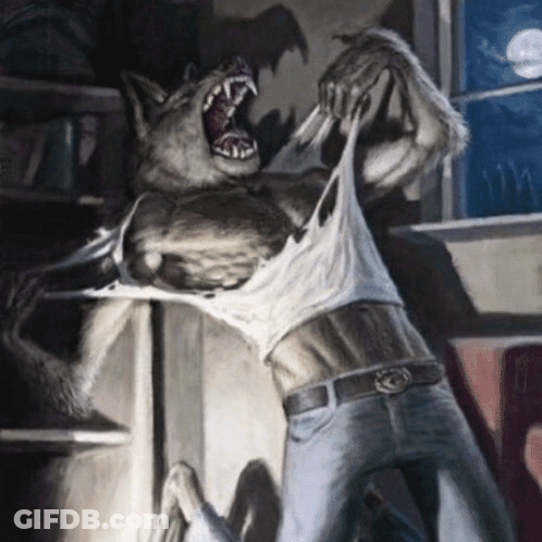 A Painting Of A Werewolf Ripping A Person 'S Shirt Off GIF