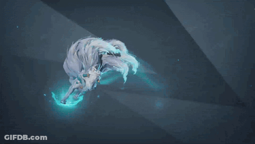 A Painting Of A White Wolf With A Blue Eye GIF