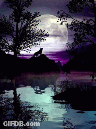 A Painting Of A Wolf Howling At The Full Moon GIF
