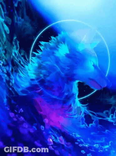 A Painting Of A Wolf In A Circle In The Water GIF