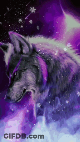 A Painting Of A Wolf With Purple Eyes GIF