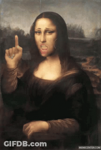 A Painting Of A Woman Giving The Middle Finger With Memecenter.com At The Bottom GIF