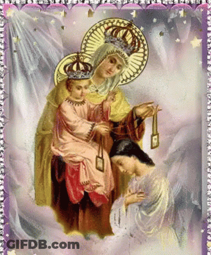 A Painting Of A Woman Holding A Baby Jesus GIF