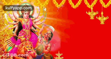 A Painting Of A Woman Holding A Sword And A Lion With The Words Kulfyapp.com On The Bottom Right GIF