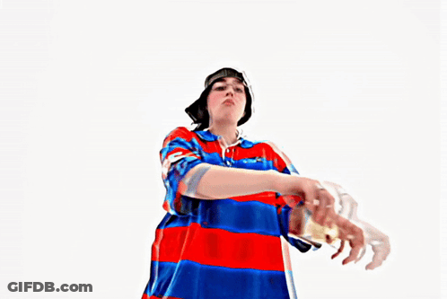 A Painting Of A Woman In A Red And Blue Shirt GIF
