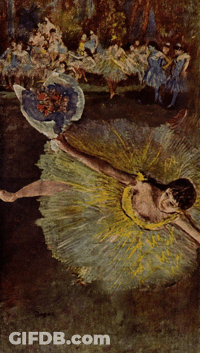 A Painting Of A Woman In A Yellow And Green Tutu GIF