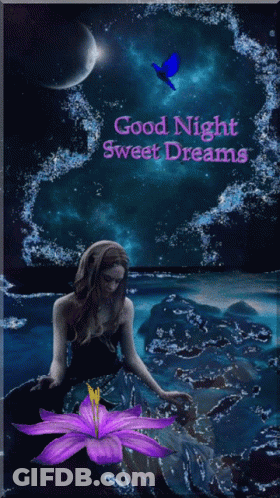 A Painting Of A Woman In The Water With The Words Good Night Sweet Dreams GIF