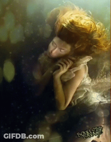 A Painting Of A Woman In The Water With The Words Soulless Savage Written On The Bottom GIF