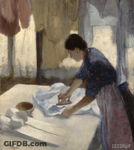 A Painting Of A Woman Ironing Clothes By J222rgif GIF