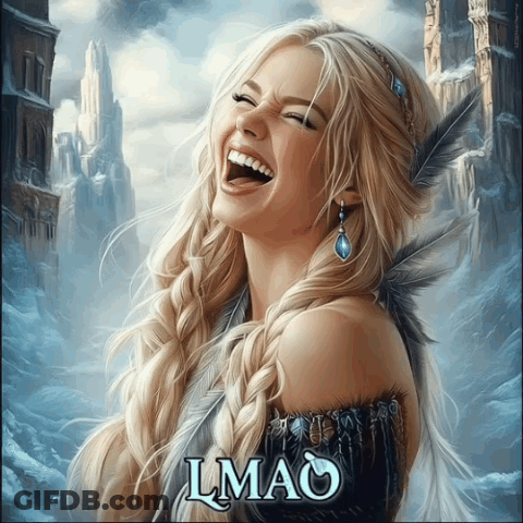 A Painting Of A Woman Laughing With The Word Lmao On The Bottom GIF