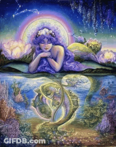 A Painting Of A Woman Laying On A Lily Pad GIF
